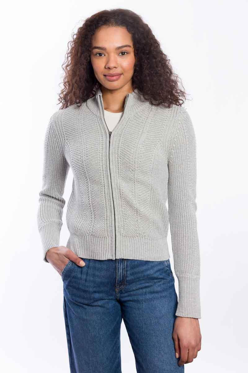&Isla Fashioned Rib Zip Mock Cardigan