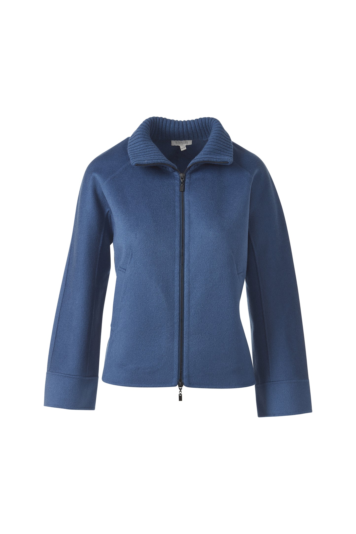 Short Knit Trim Zip Mock Coat