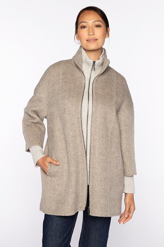 BRUSHED HERRINGBONE ZIP MOCK COAT – Kinross Cashmere