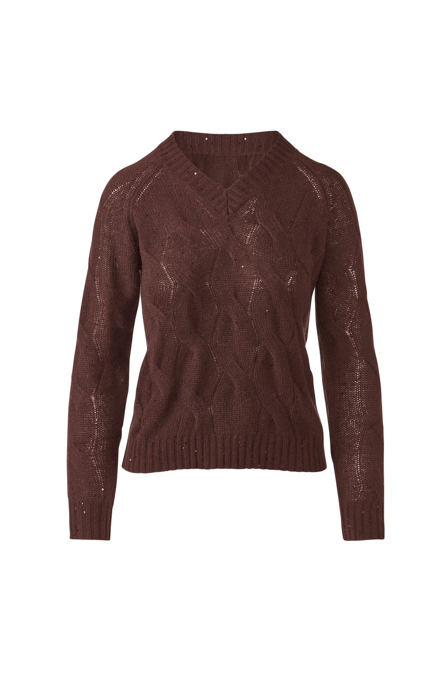 Cashmere Sequin Cable Vee