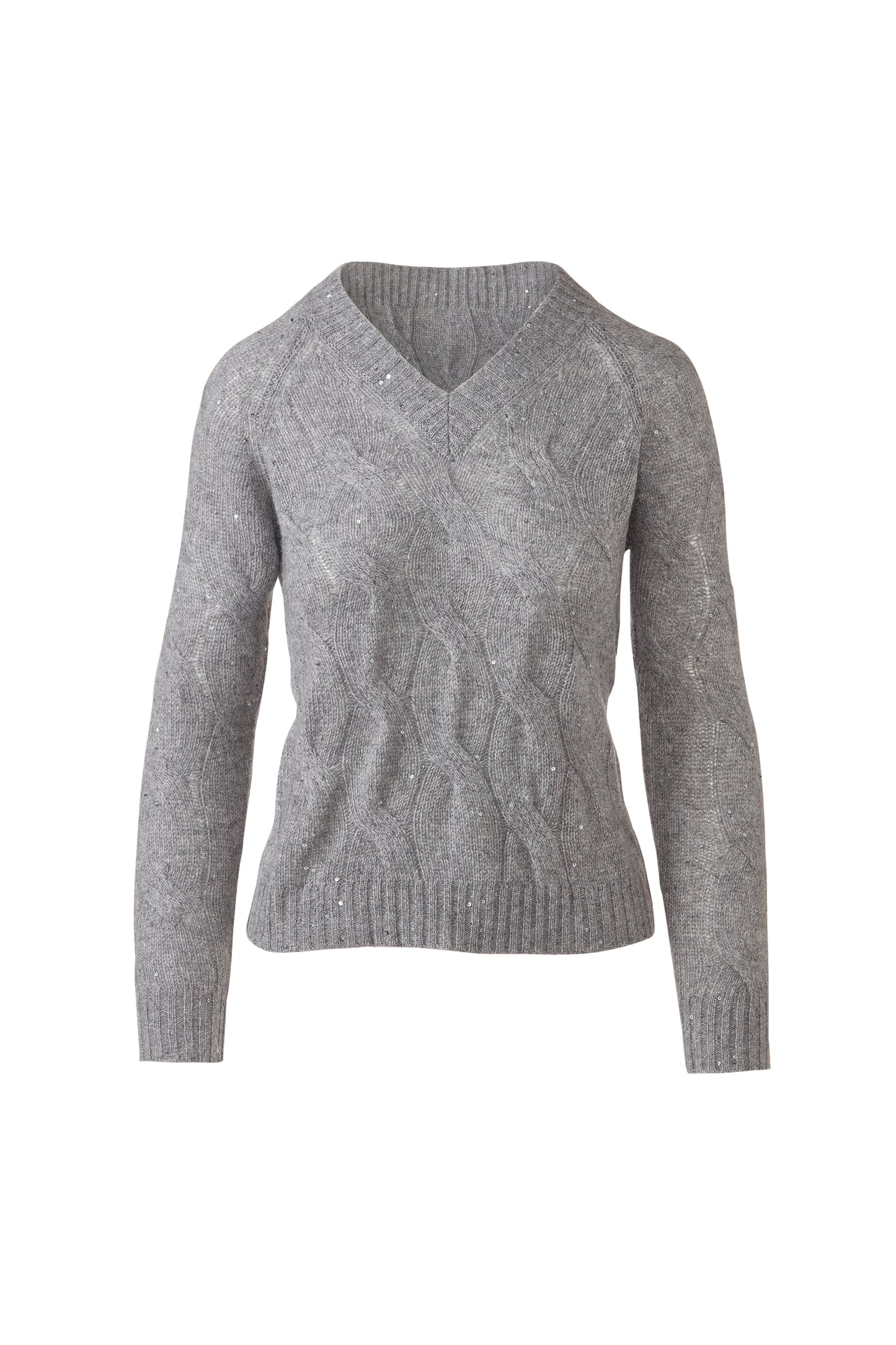Cashmere Sequin Cable Vee