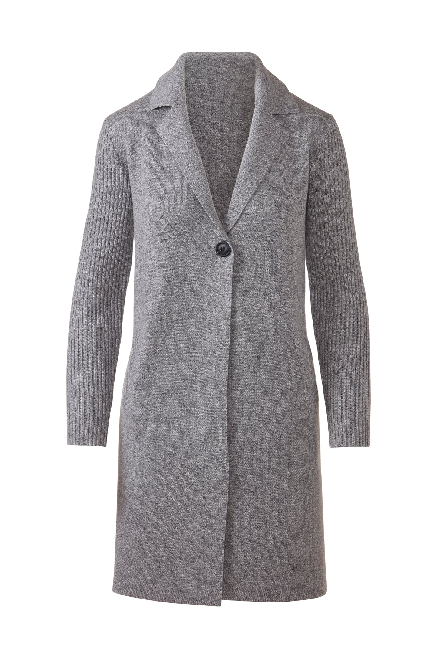 Rib Sleeve Notch Collar Cardigan