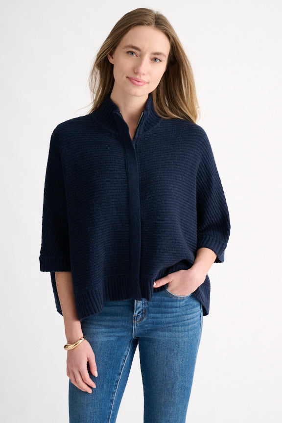 Rib Zip Mock S/L Cardigan