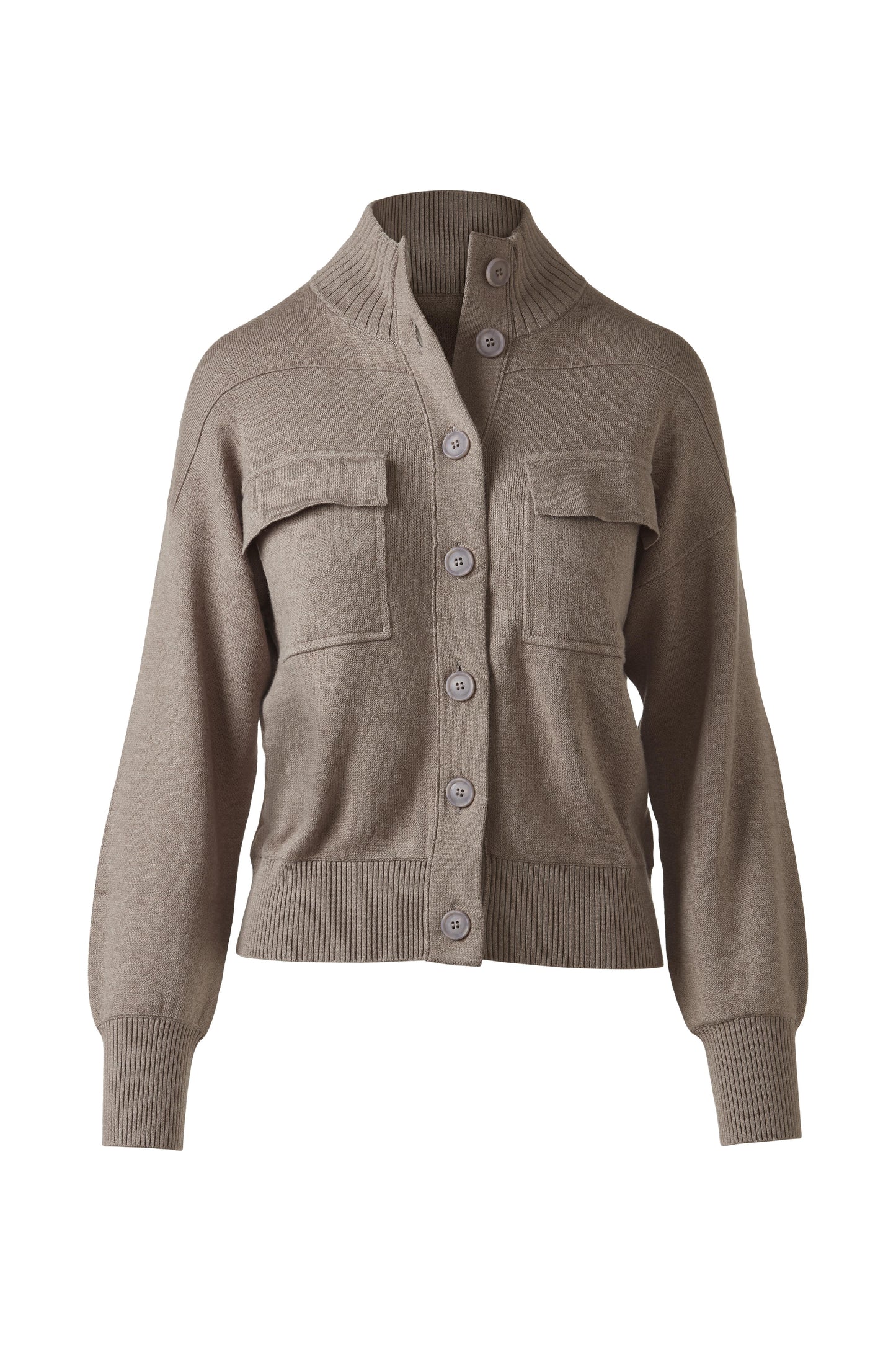 Doubleknit Button Mock Cardigan