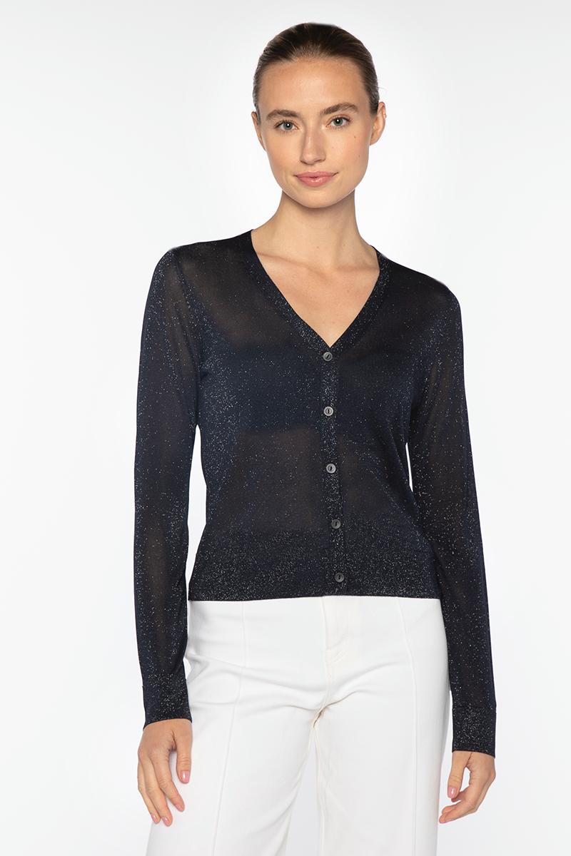 Shimmer Button Front Vee Cardigan | KINROSS – Kinross Cashmere