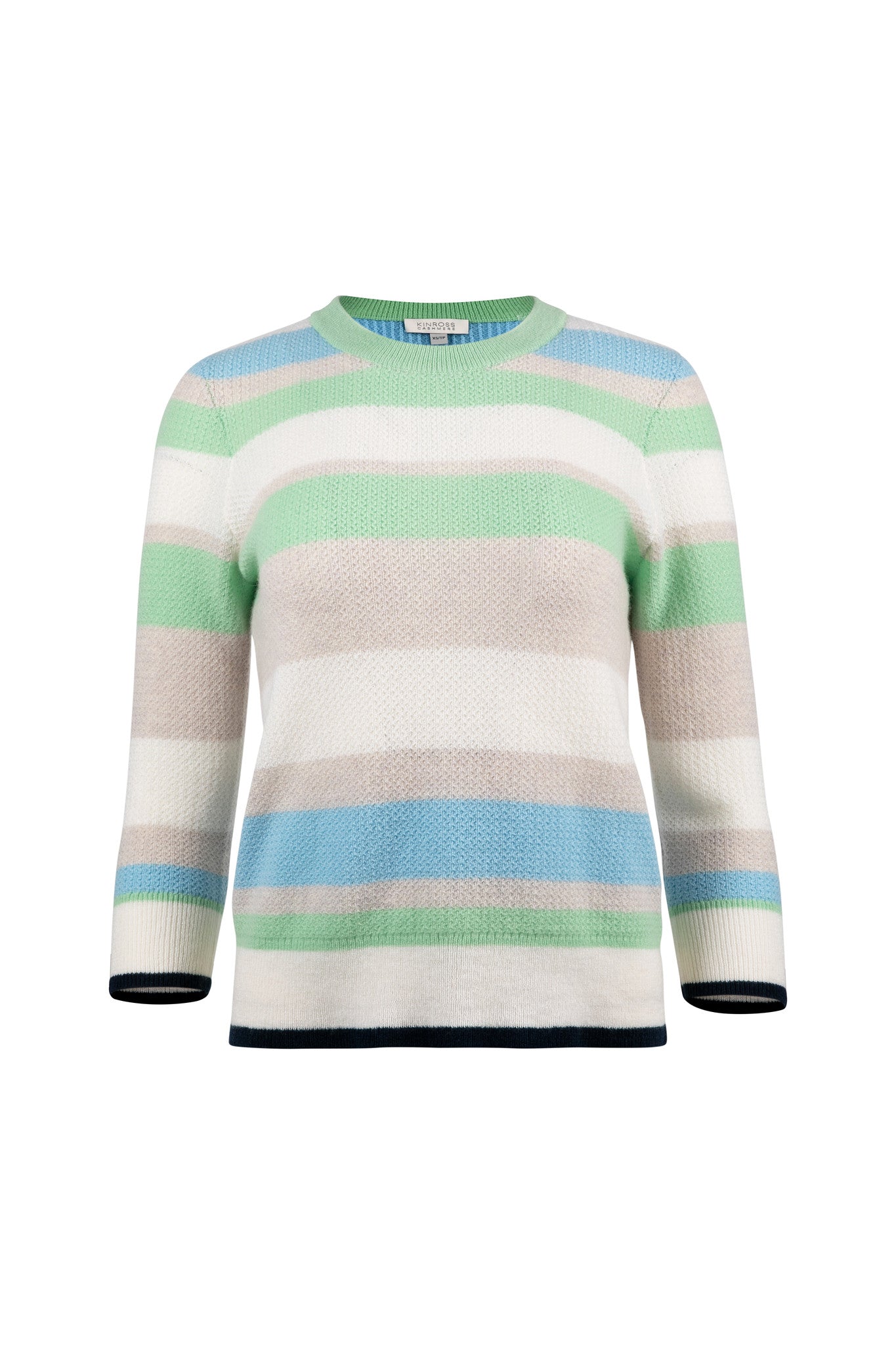 3 QTR SLEEVE OPENWORK STRIPE CREW