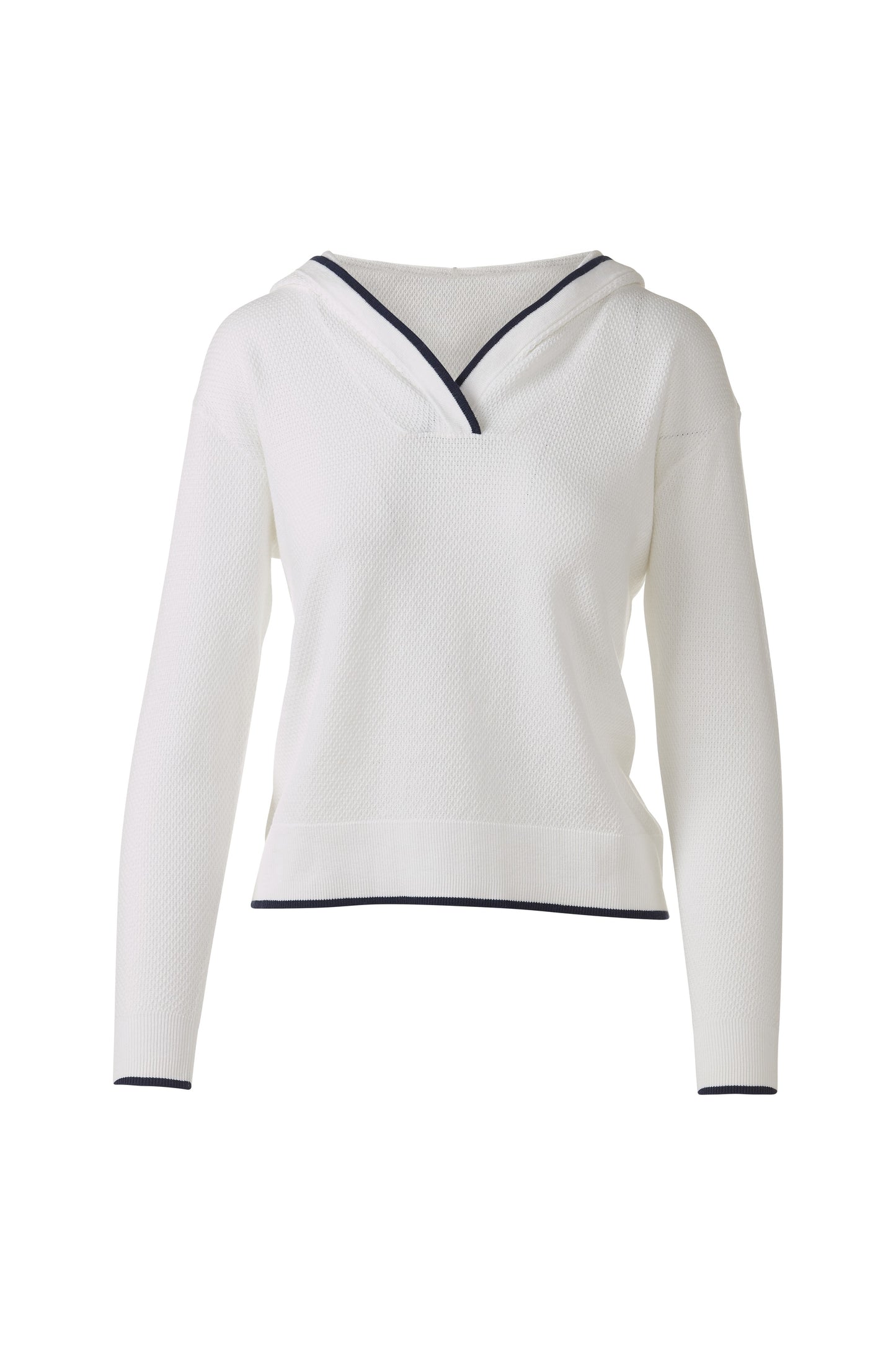 RIB PULLOVER HOODIE in WHITE/NAVY