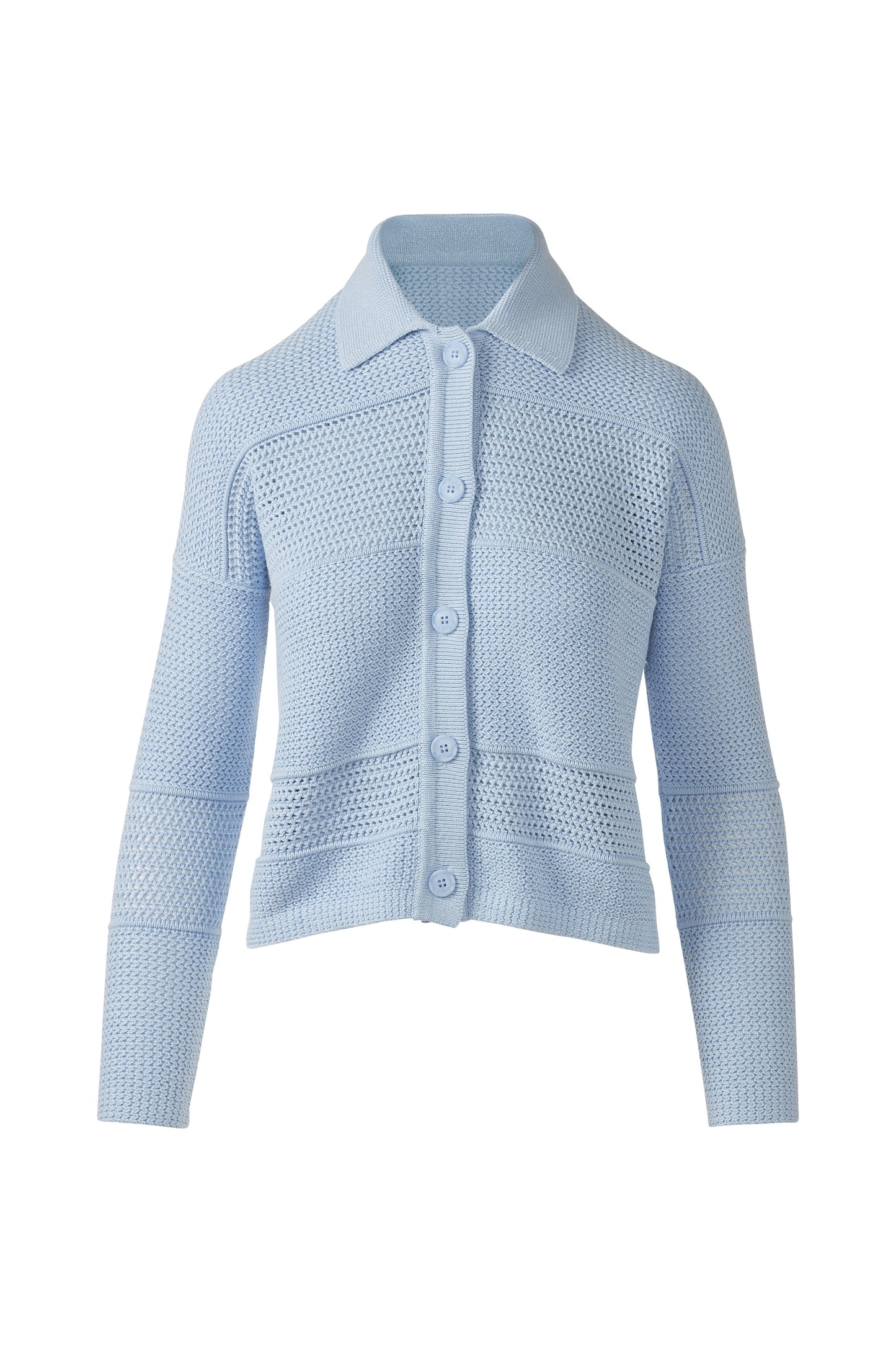 MIXED TEXTURE COLLARED CARDIGAN in SKYWAY