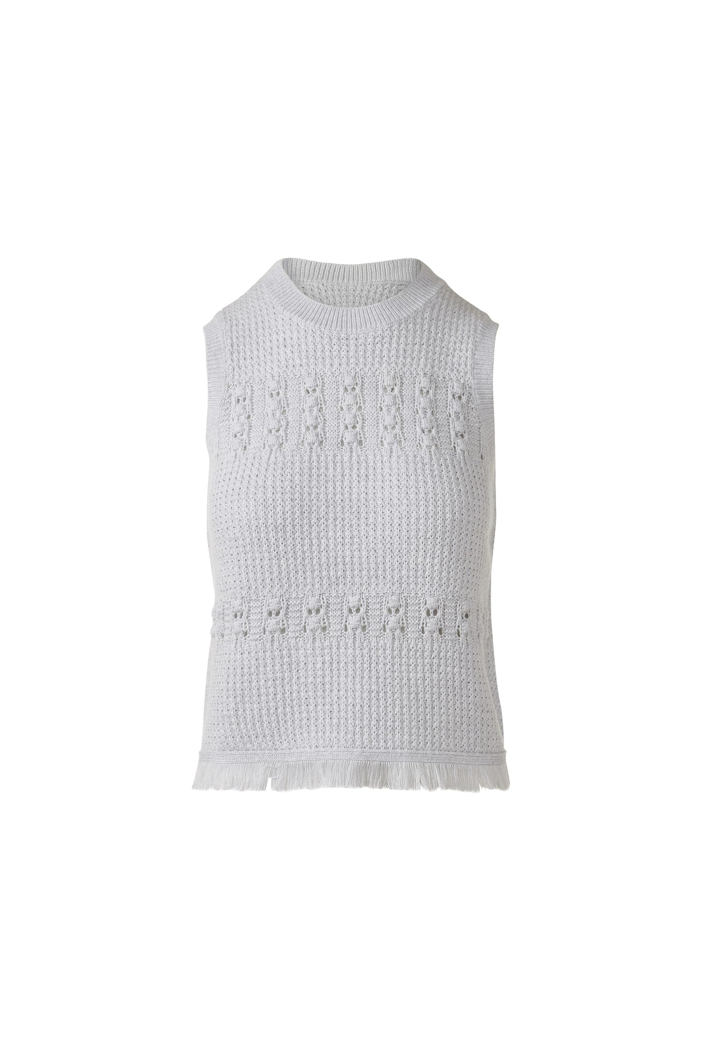 TEXTURED FRINGE S/L CREW in DOVE