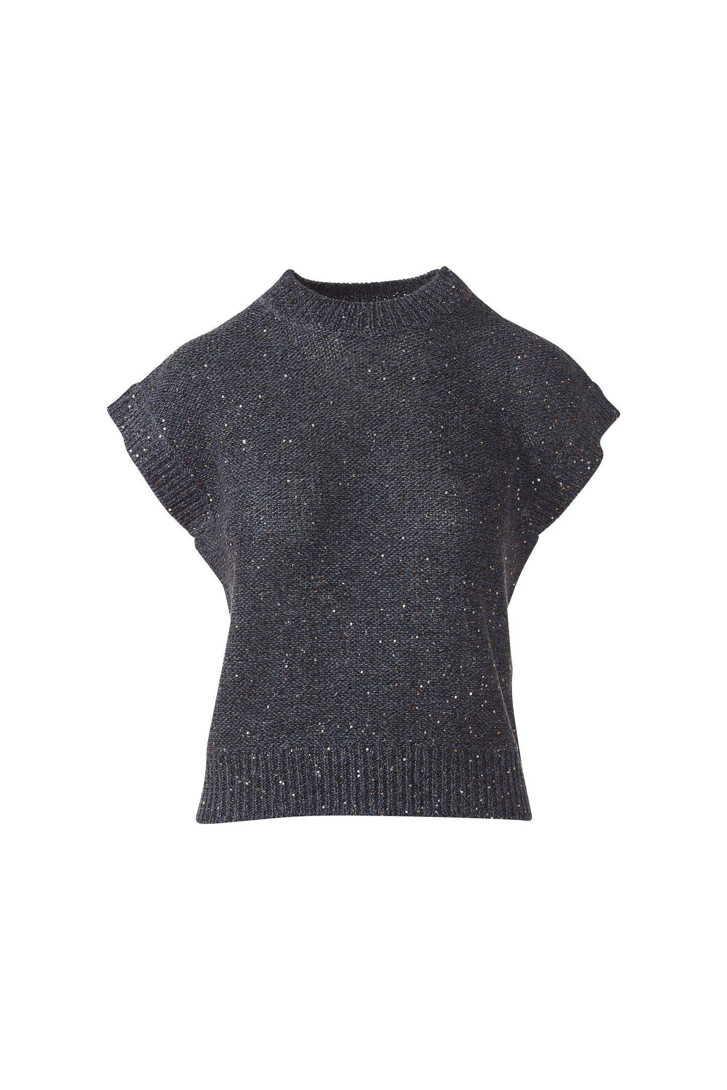 SEQUIN CAP SLV CREW in INDIGO