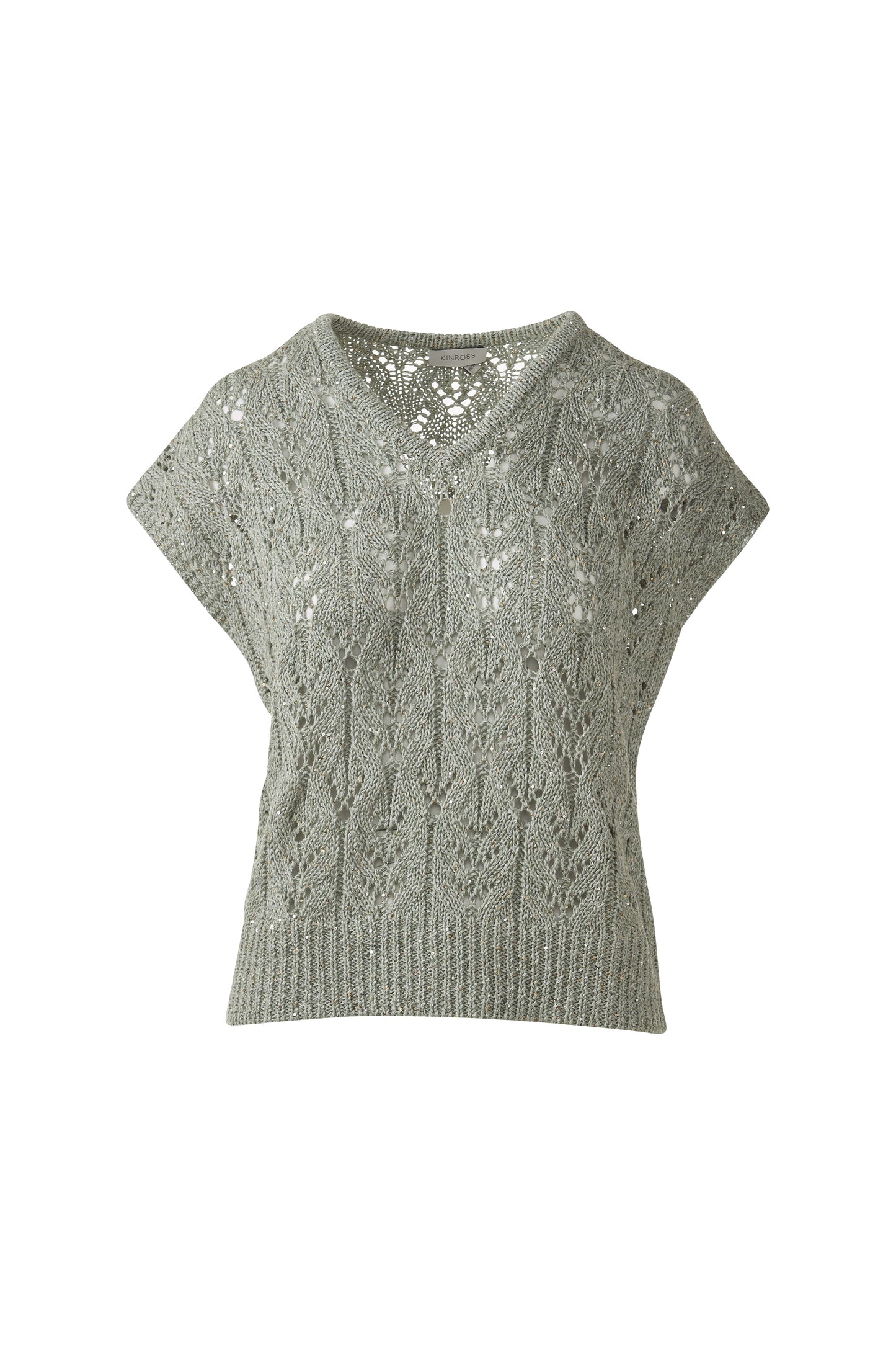 SEQUIN CAP SLV OPENWORK VEE in FERN