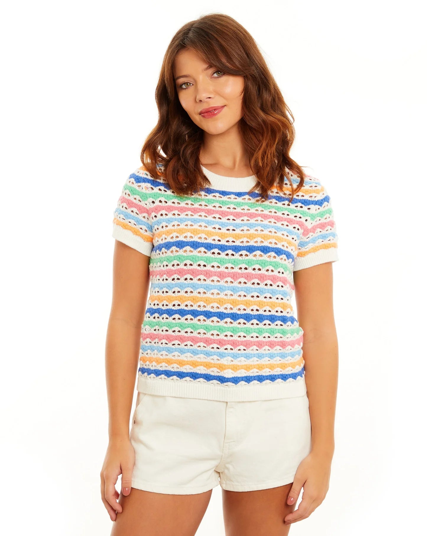 Striped Cap Sleeve Crewneck Tee