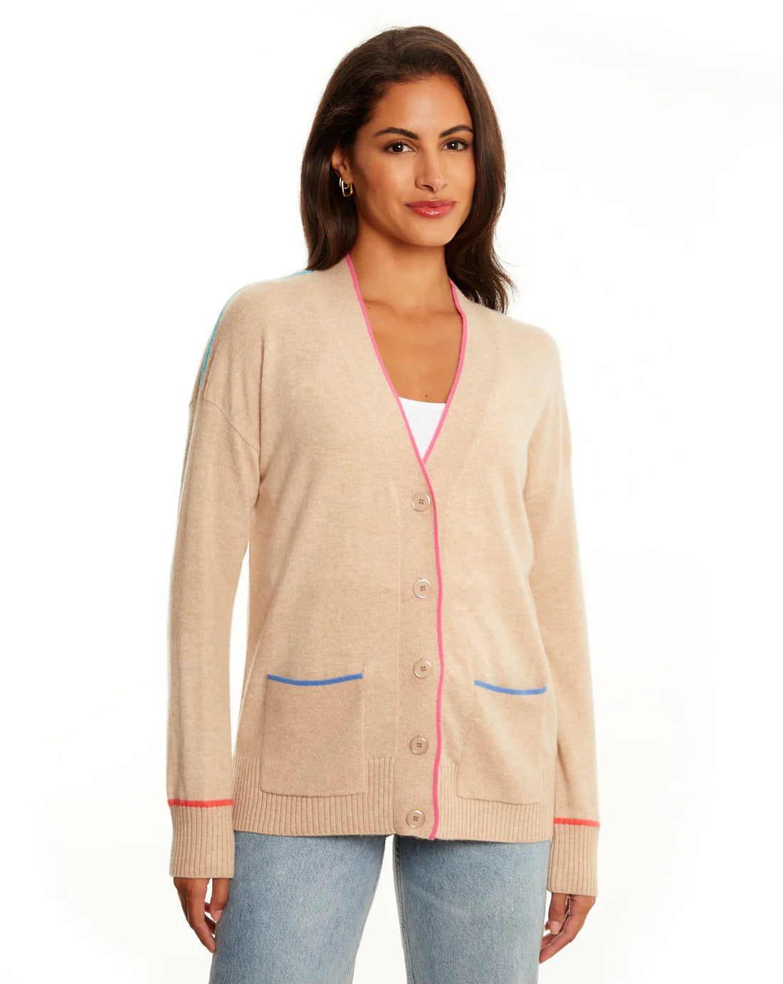 &ISLA Color Tipped Longline V-Neck Cardigan