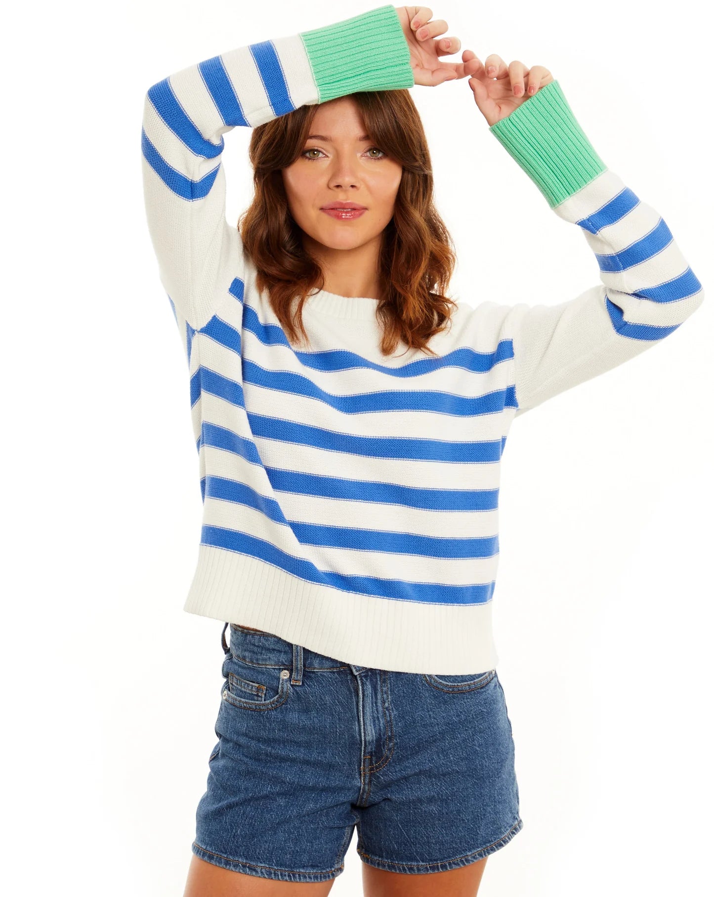 Striped Color Block Crewneck Pullover