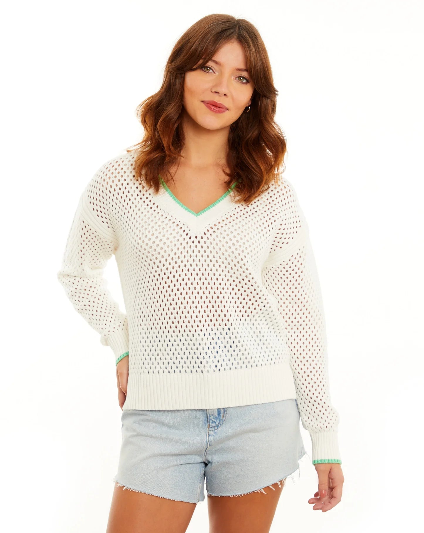 &ISLA Easy Mesh Knit V-Neck Pullover