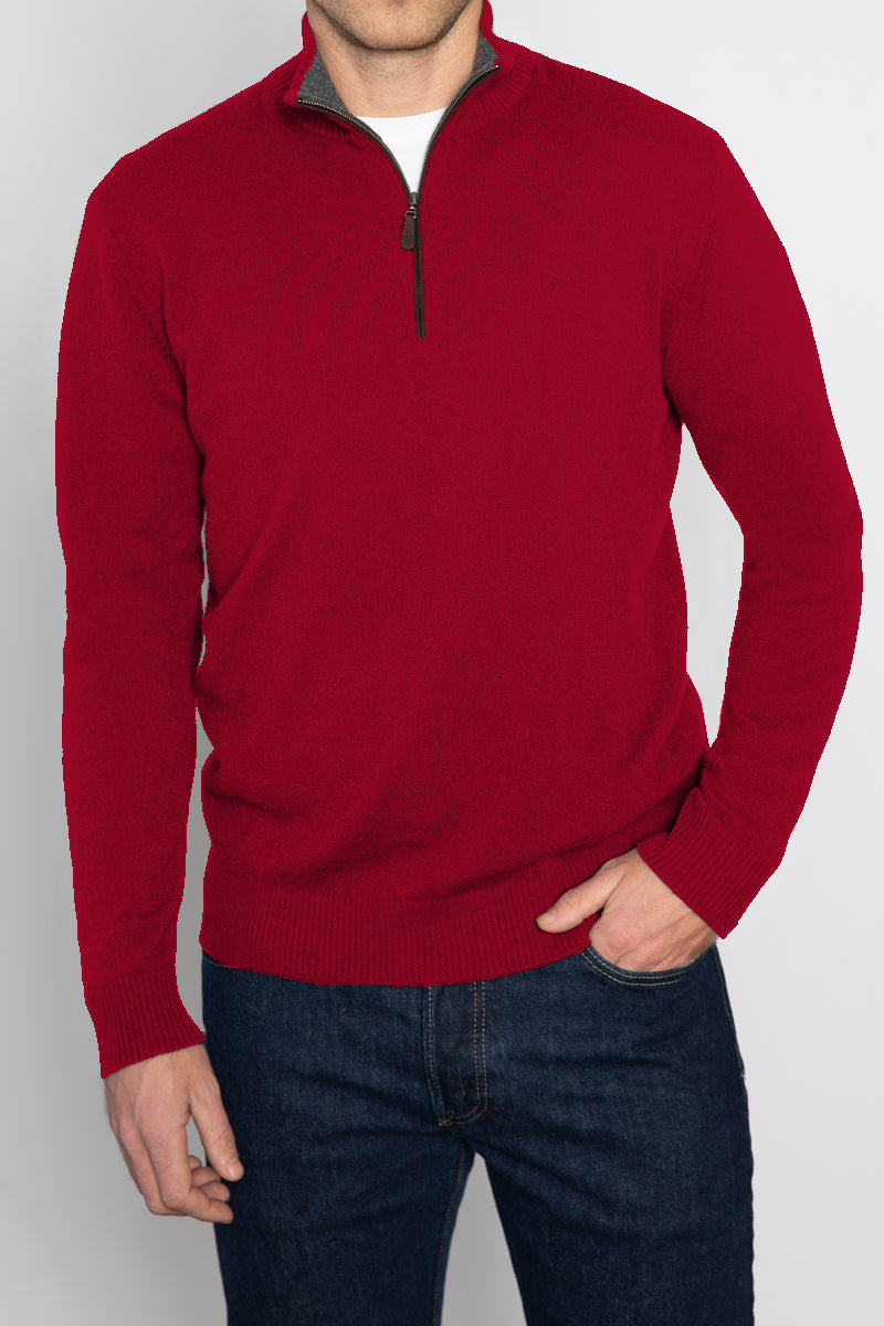 SUEDE TRIM QTR ZIP MOCK