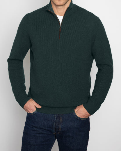 SUEDE TRIM RIB QTR ZIP MOCK