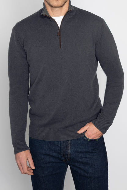 SUEDE TRIM QTR ZIP MOCK