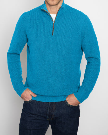 SUEDE TRIM RIB QTR ZIP MOCK