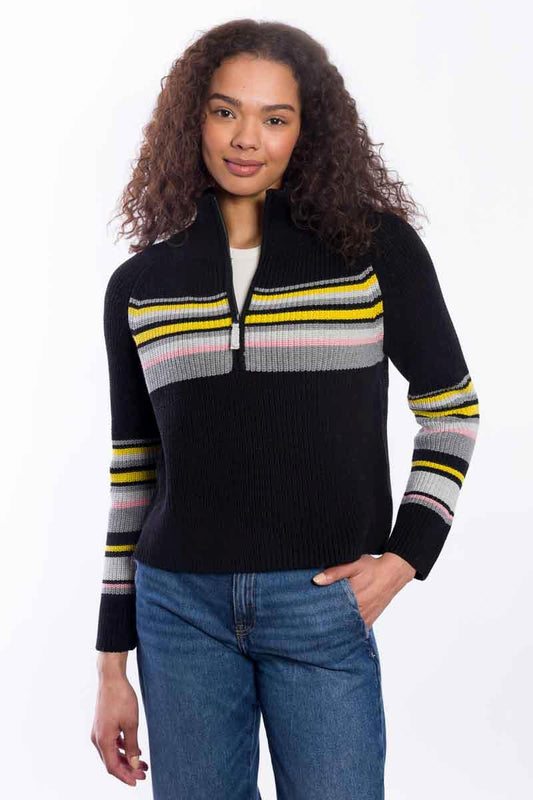 &Isla Stripe Rib Qtr Zip Mock