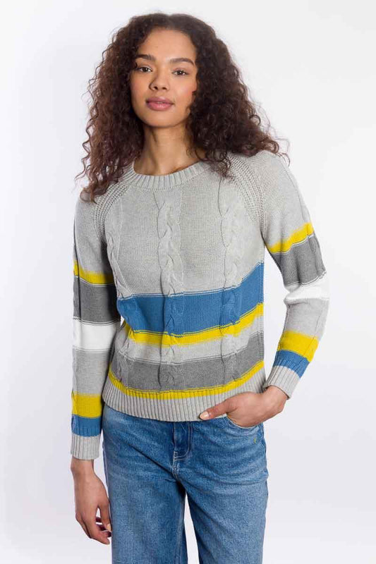 &Isla Colorplay Stripe Cable Crew