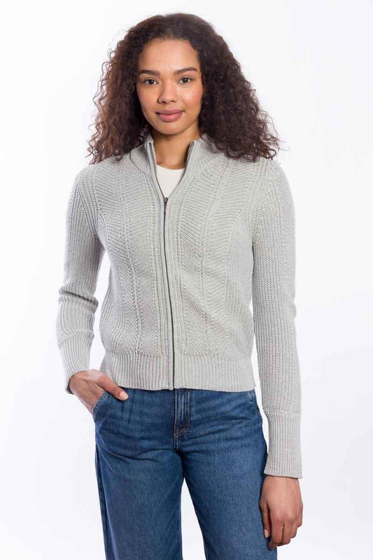 &Isla Fashioned Rib Zip Mock Cardigan