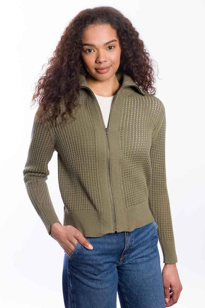 &Isla Openwork Zip Collared Cardigan