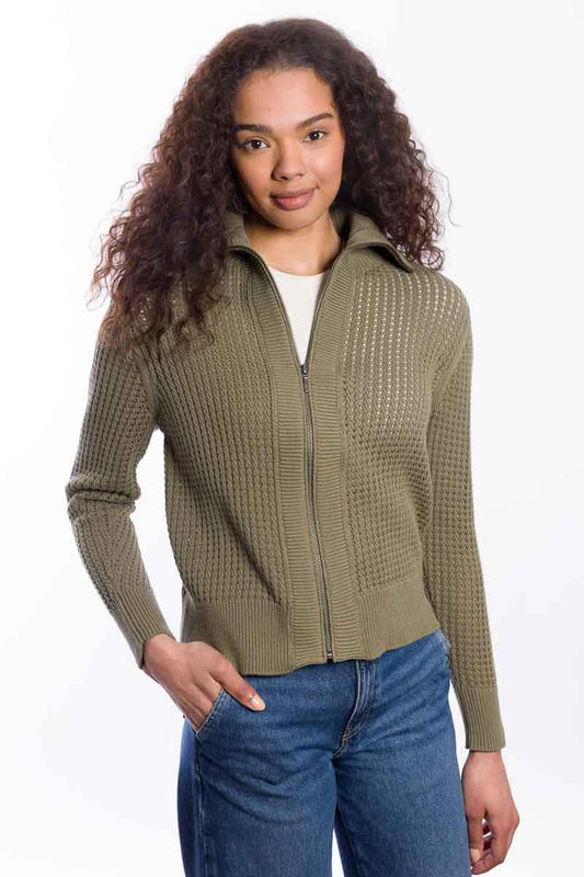 &Isla Openwork Zip Collared Cardigan