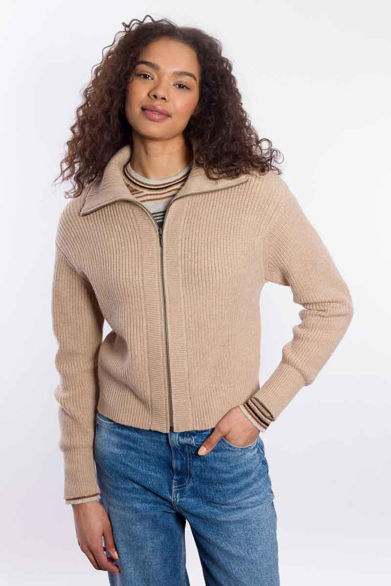 &Isla Textured Zip Mock Cardigan