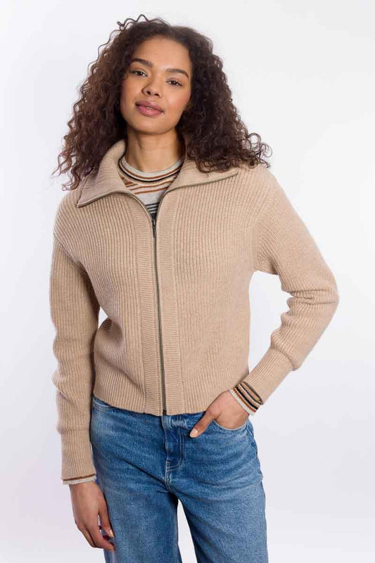&Isla Textured Zip Mock Cardigan