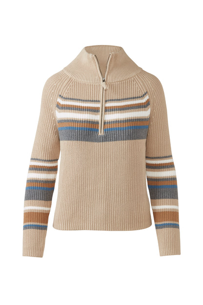 &Isla Stripe Rib Qtr Zip Mock