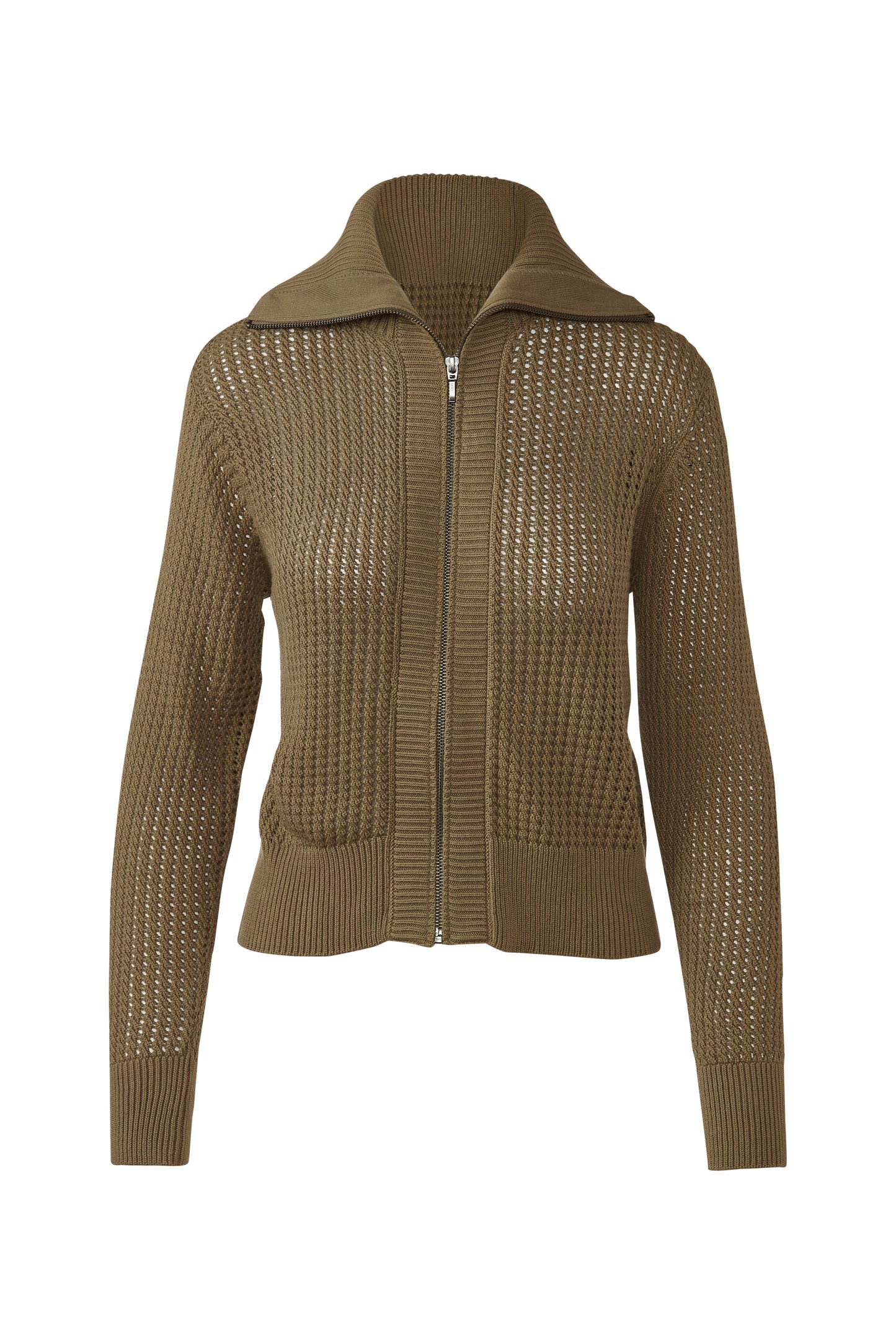 &Isla Openwork Zip Collared Cardigan
