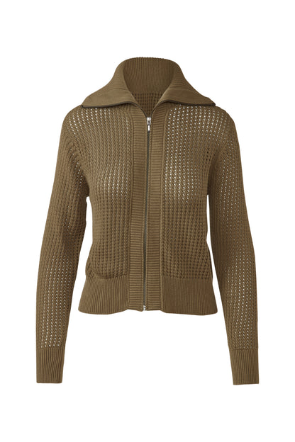 &Isla Openwork Zip Collared Cardigan