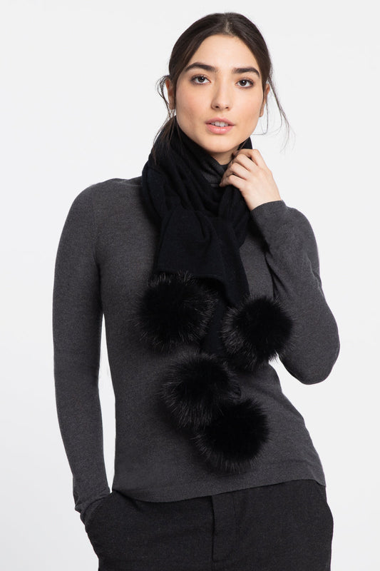 FAUX FUR POMS SCARF