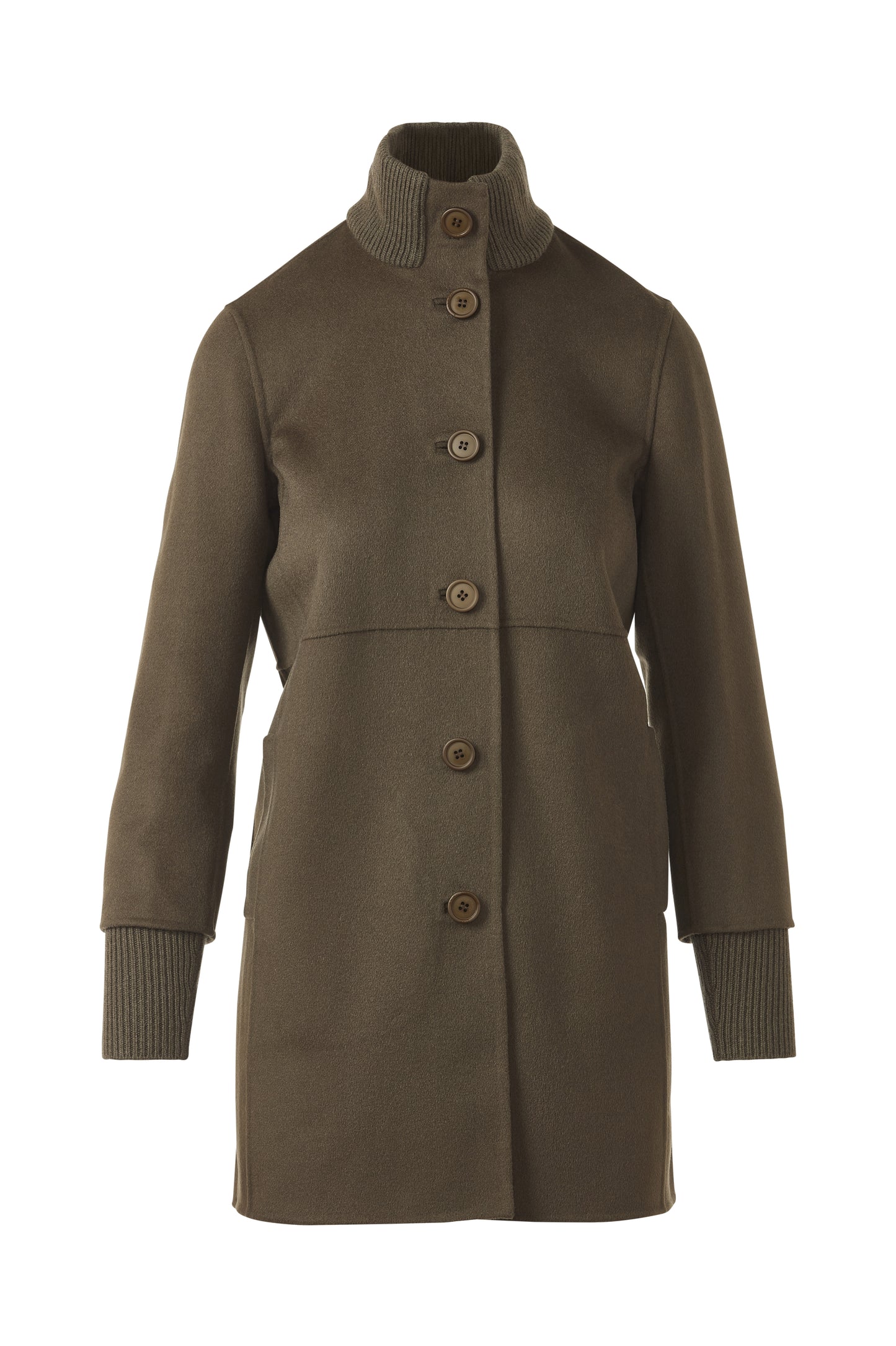 BUTTON FRONT KNIT TRIM COAT