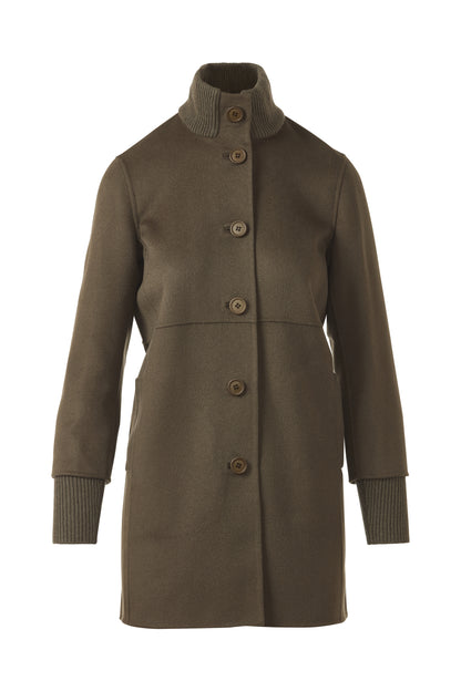 BUTTON FRONT KNIT TRIM COAT