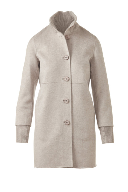 BUTTON FRONT KNIT TRIM COAT