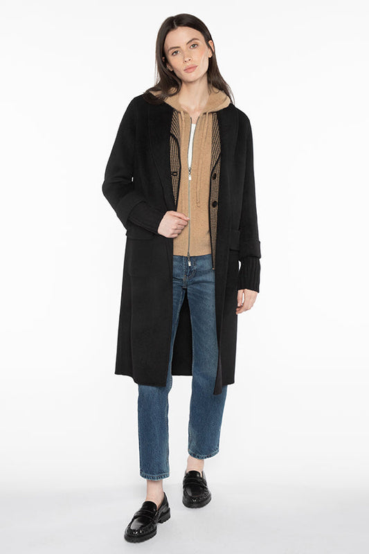 SHAWL COLLAR KNIT TRIM COAT