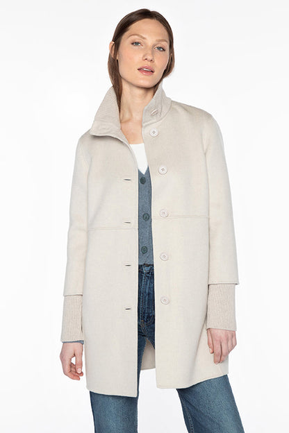 BUTTON FRONT KNIT TRIM COAT