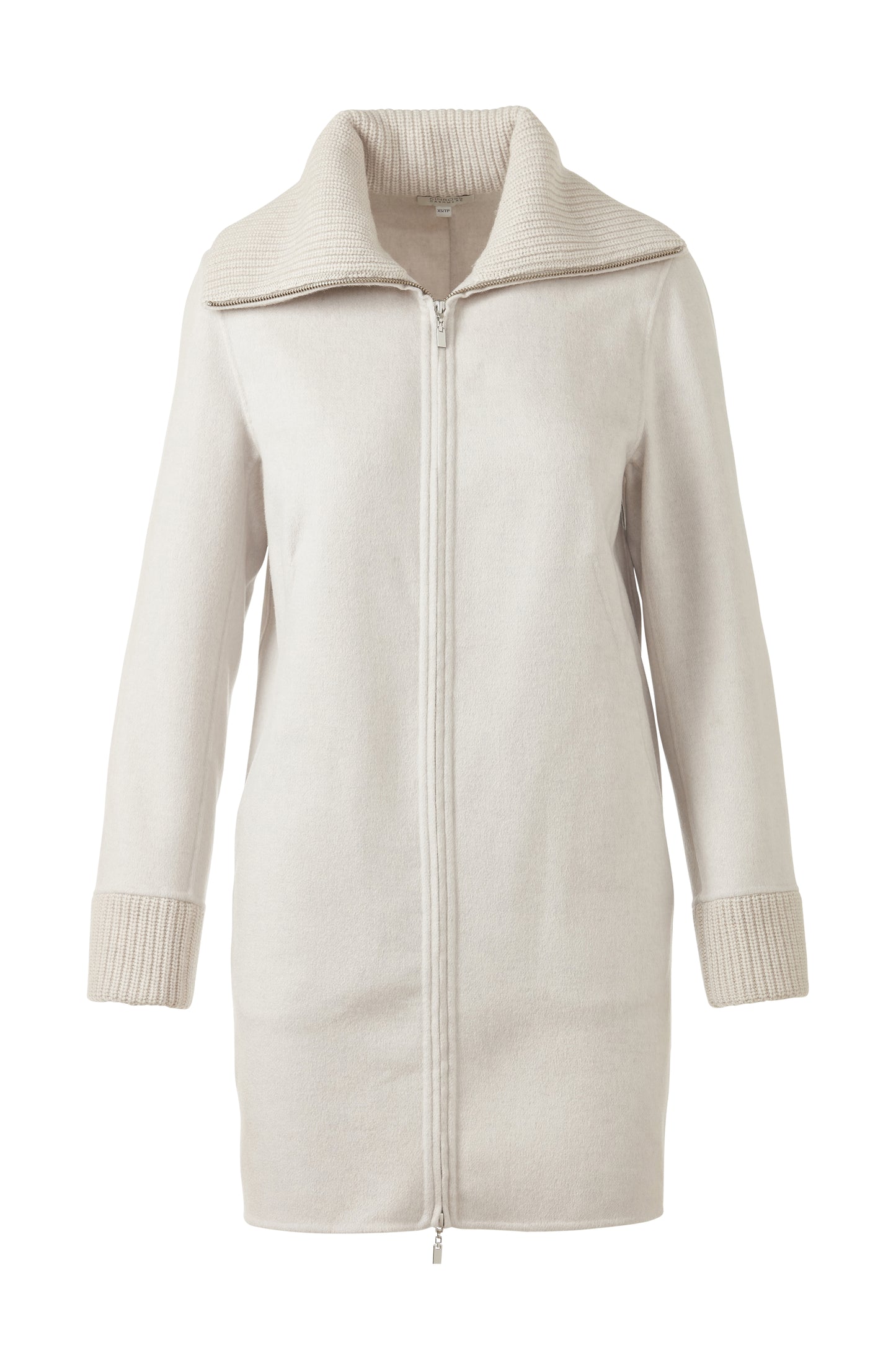 KNIT TRIM ZIP MOCK COAT