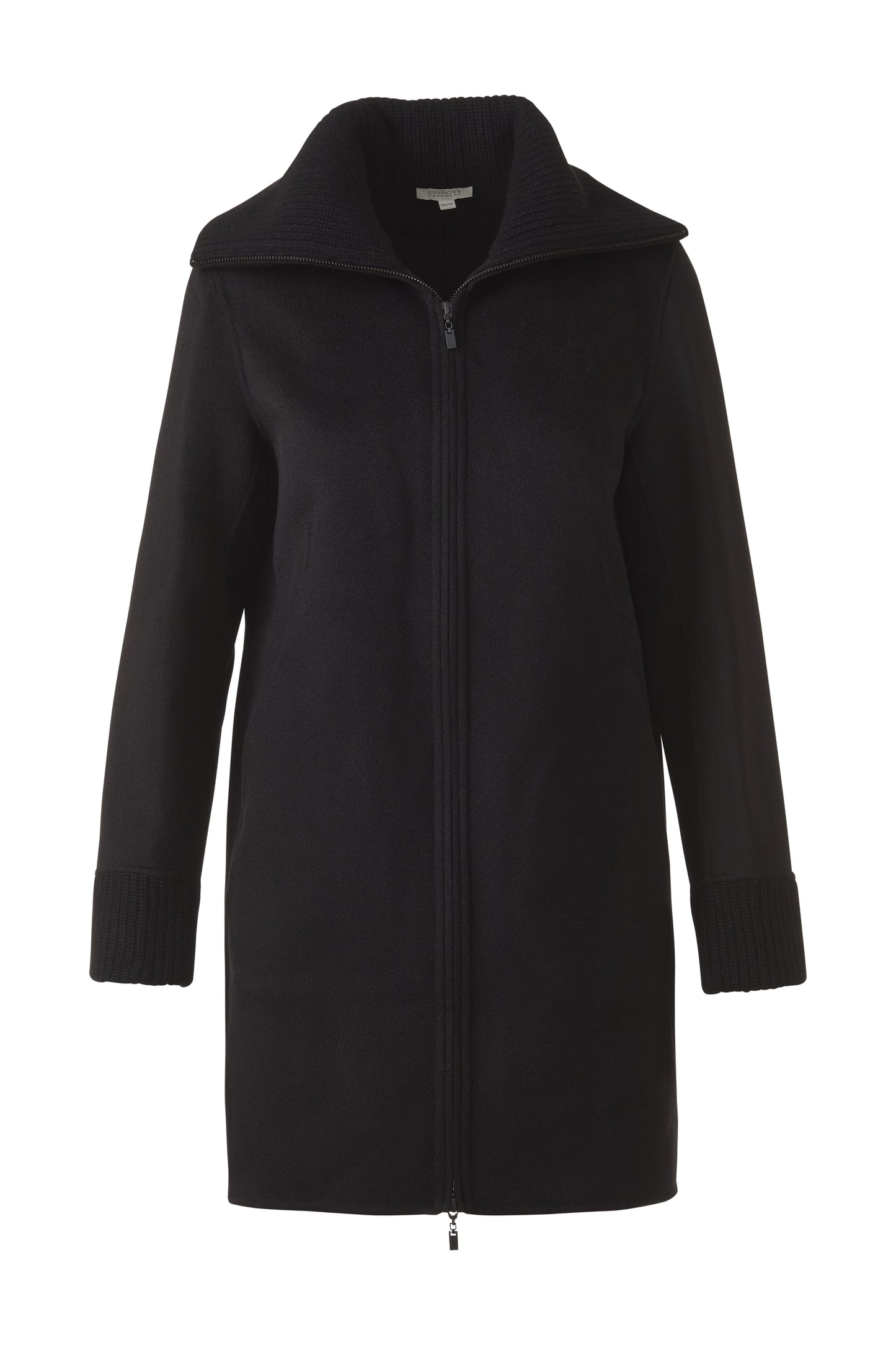 KNIT TRIM ZIP MOCK COAT