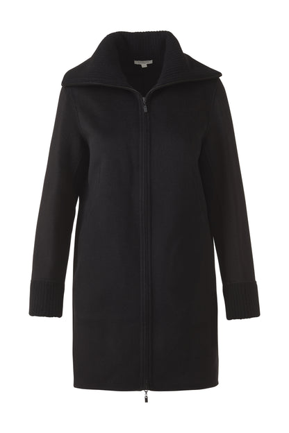 KNIT TRIM ZIP MOCK COAT
