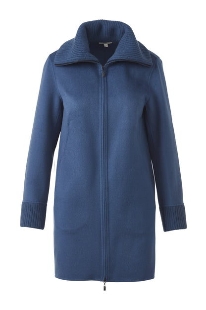 KNIT TRIM ZIP MOCK COAT