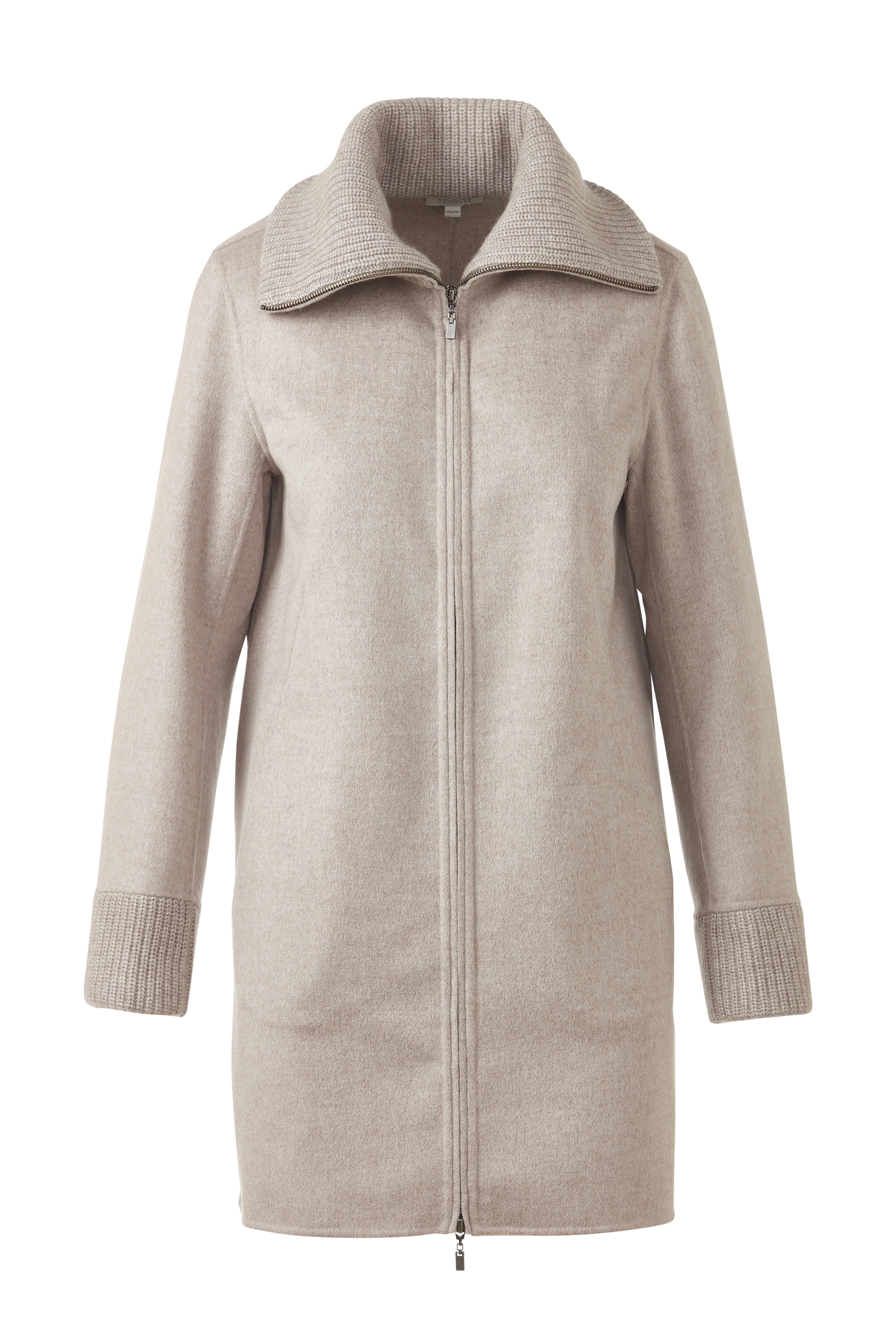 KNIT TRIM ZIP MOCK COAT – Kinross Cashmere