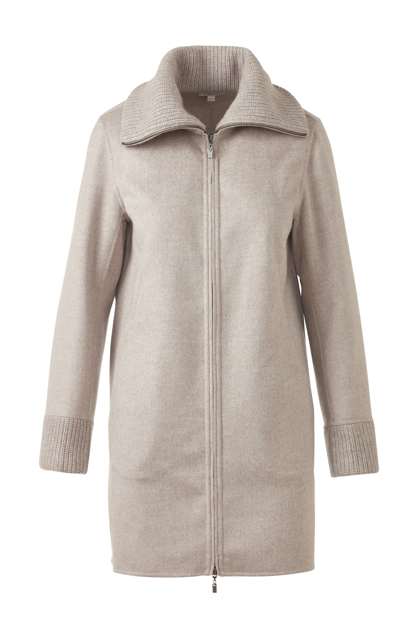 KNIT TRIM ZIP MOCK COAT