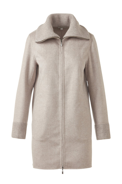 KNIT TRIM ZIP MOCK COAT