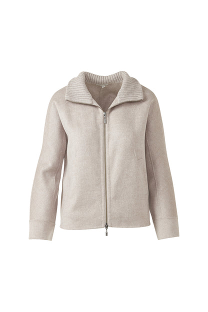 SHORT KNIT TRIM ZIP MOCK COAT