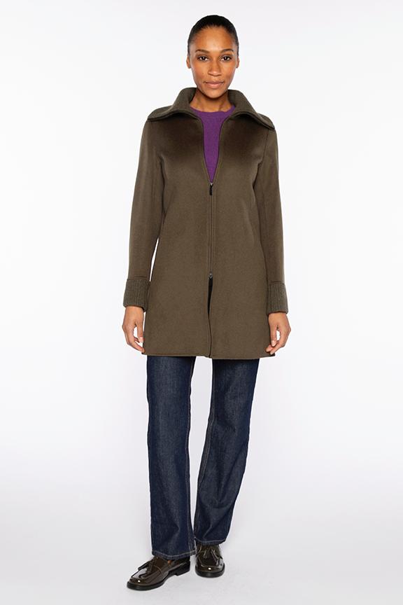 KNIT TRIM ZIP MOCK COAT