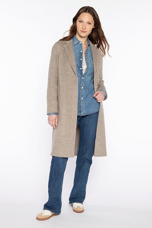 BRUSHED HERRINGBONE NOTCH COLLAR COAT