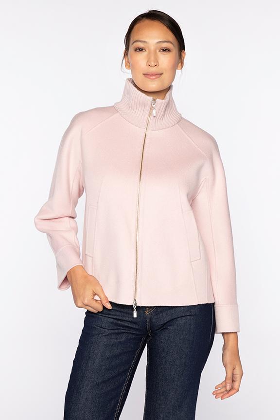 SHORT KNIT TRIM ZIP MOCK COAT